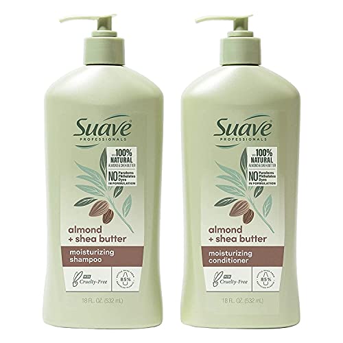 Suave Professionals Moisturizing Shampoo and Conditioner for Dry Hair Almond and Shea Butter Paraben-free and Dye-free 18 oz, 2 Count